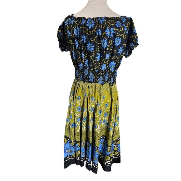 Pretty Pink Women Small Dress Blue Olive Black Cotton  Peasant‎ Boho Vintage - Picture 3 of 14